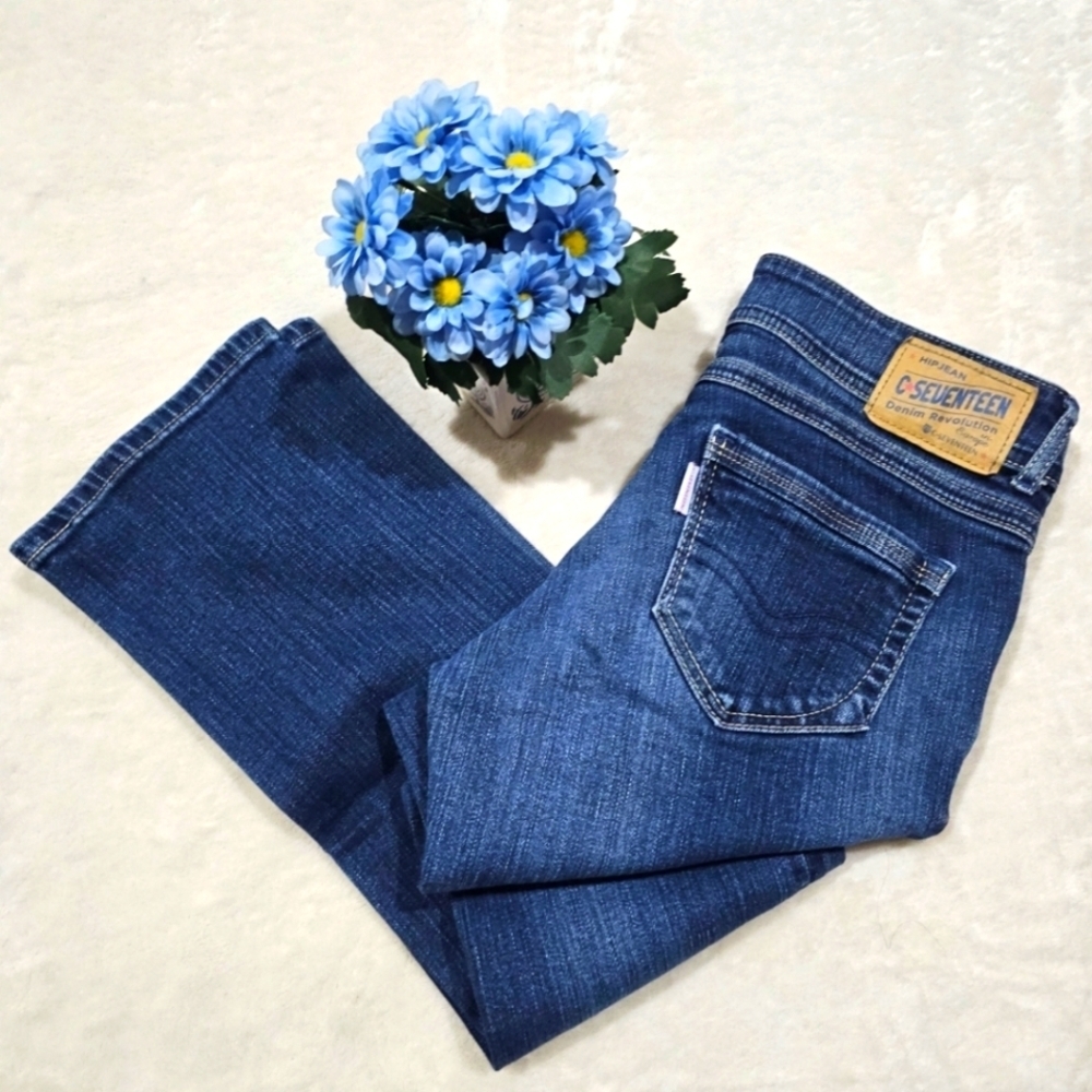 C-SEVENTEEN ✦ Embroidered Jeans ✦ Sz 29 Blue Wash Low Rise Straight Leg Stretch